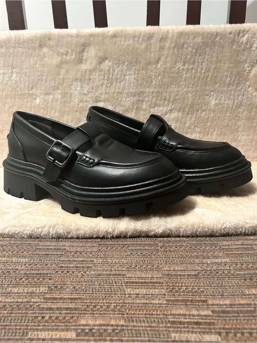 Sam Edelman Circus Ny Black Leather Lug-Soled Women’s Loafers